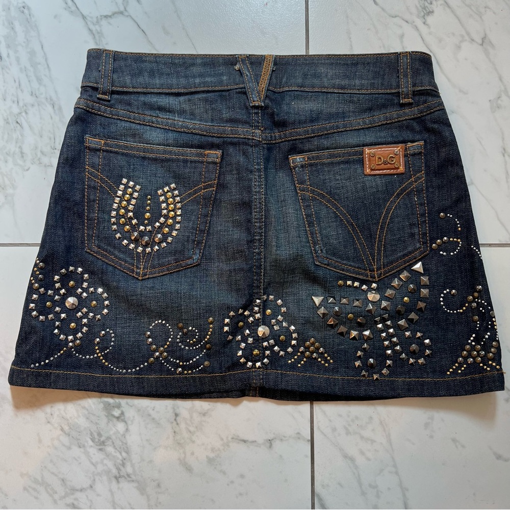 D&G by Dolce & Gabbana Blue Denim Mini Skirt with unique design studs